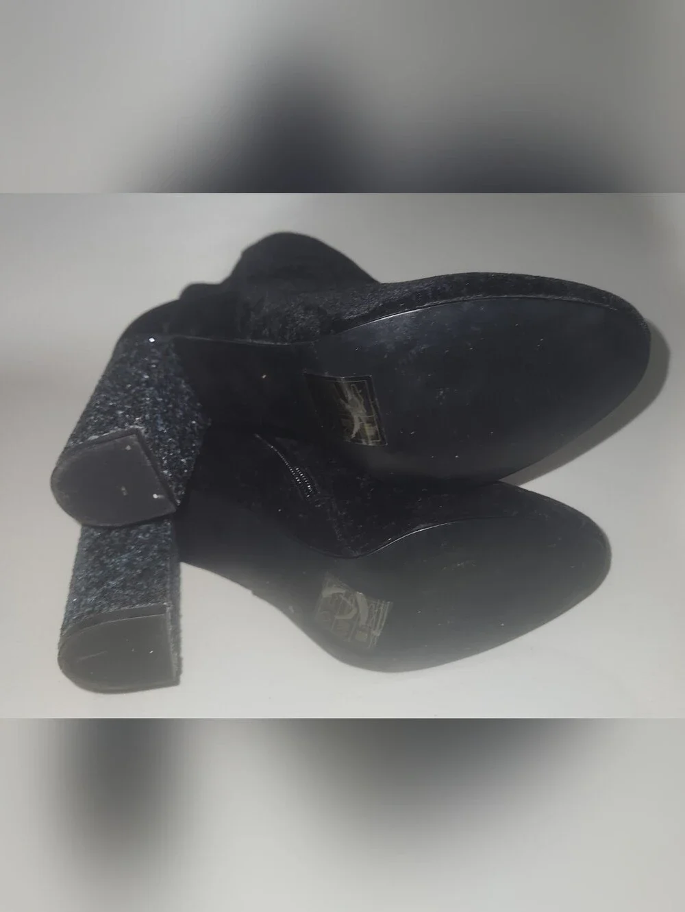 Call It Spring Women's Black Ankle Boots W/ Blue Embellished Heels Size 8.5